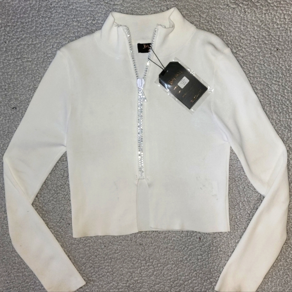 NWT Dolls Kill , Sexy , Sparkly White Long Sleeved Zip Up Popped Collar … - Picture 1 of 14